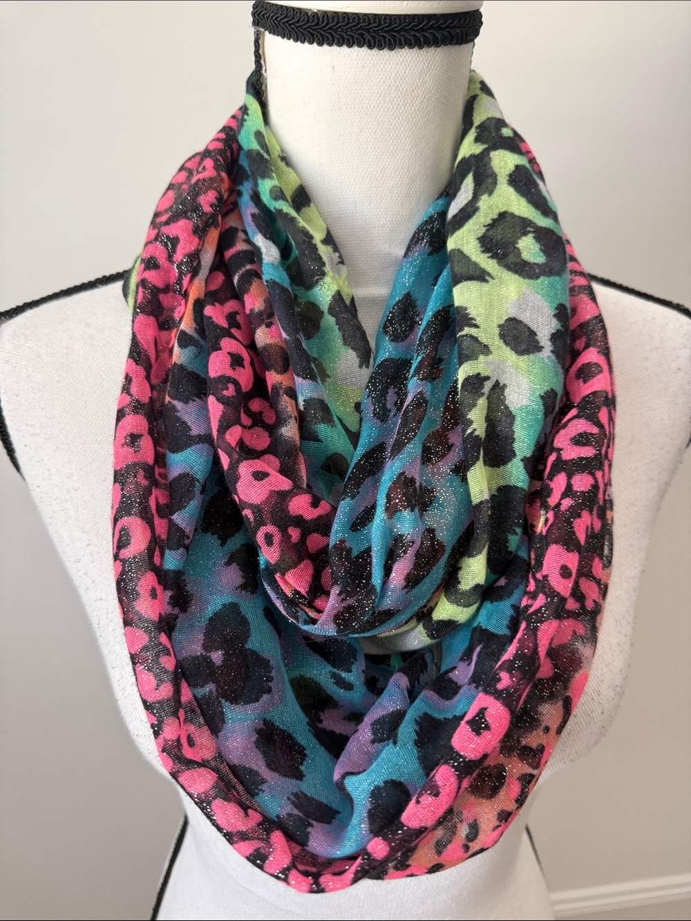 Justice Girl’s Multicolor Sparkly Leopard Print Infinity Scarf